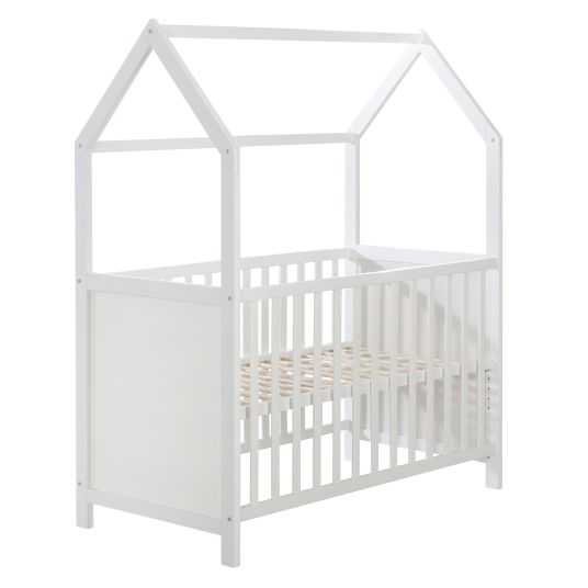 Roba House bed incl. changing table with changing mat, 6-position height-adjustable slatted frame & 5 sliding rungs 60 x 120 cm - White