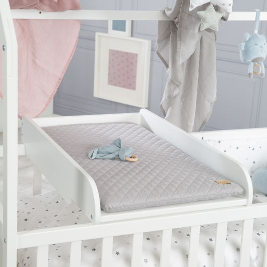 Roba House bed incl. changing table with changing mat, 6-position height-adjustable slatted frame & 5 sliding rungs 60 x 120 cm - White