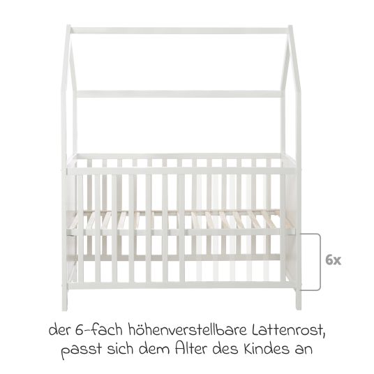 Roba House bed incl. changing table with changing mat, 6-position height-adjustable slatted frame & 5 sliding rungs 60 x 120 cm - White