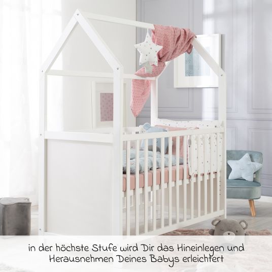 Roba House bed incl. changing table with changing mat, 6-position height-adjustable slatted frame & 5 sliding rungs 60 x 120 cm - White