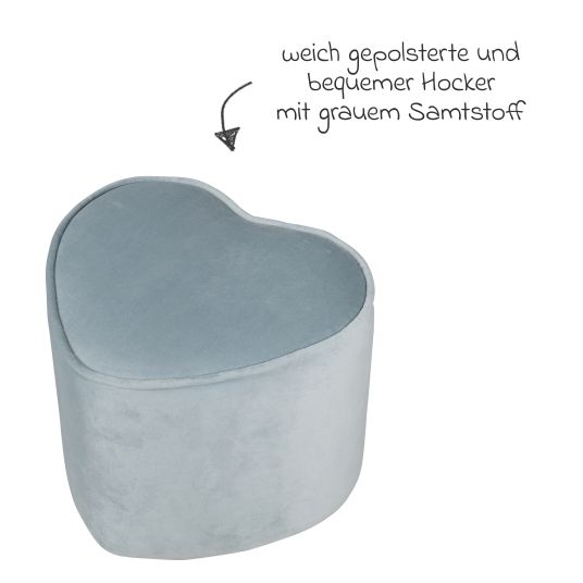 Roba Kinderhocker in Herzform gepolster, mit Samtstoff bezogen - Lil Sofa - Hellblau Sky