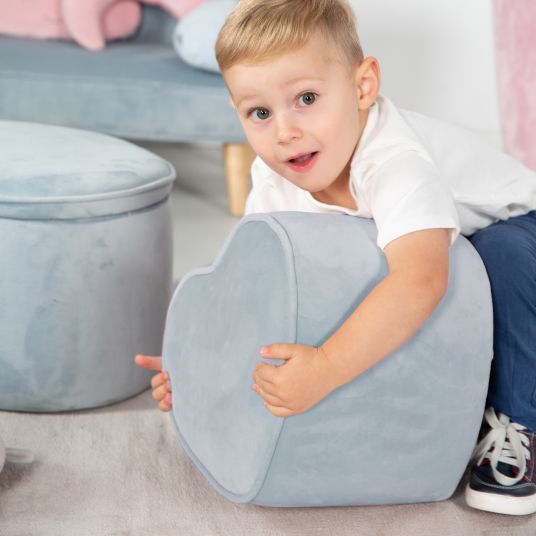 Roba Kinderhocker in Herzform gepolster, mit Samtstoff bezogen - Lil Sofa - Hellblau Sky