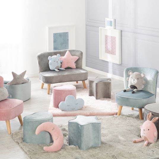 Roba Kinderhocker in Herzform gepolster, mit Samtstoff bezogen - Lil Sofa - Hellblau Sky