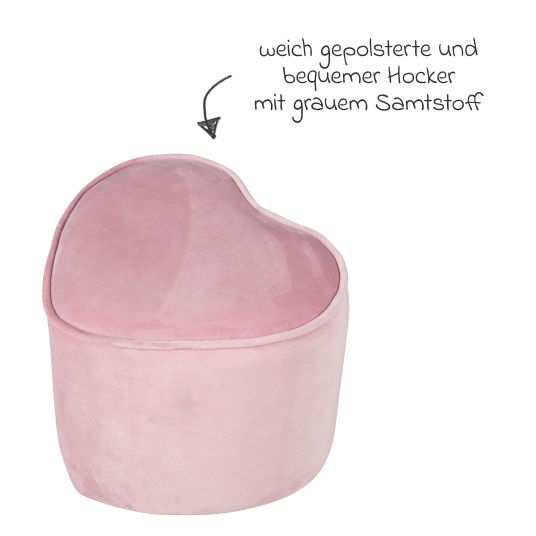 Roba Kinderhocker in Herzform gepolster, mit Samtstoff bezogen - Lil Sofa - Rosa Mauve