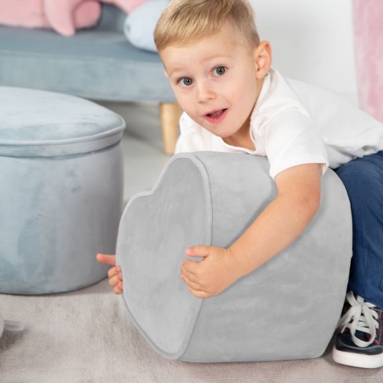 Roba Kinderhocker in Herzform gepolster, mit Samtstoff bezogen - Lil Sofa - Silbergrau