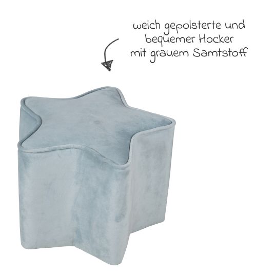 Roba Kinderhocker in Sternform gepolster, mit Samtstoff bezogen - Lil Sofa - Hellblau Sky