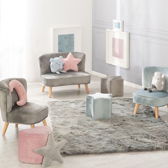 Roba Kinderhocker in Sternform gepolster, mit Samtstoff bezogen - Lil Sofa - Hellblau Sky