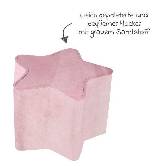 Roba Kinderhocker in Sternform gepolster, mit Samtstoff bezogen - Lil Sofa - Rosa Mauve