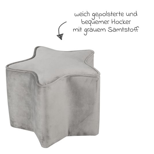 Roba Kinderhocker in Sternform gepolster, mit Samtstoff bezogen - Lil Sofa - Silbergrau