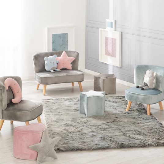 Roba Kinderhocker in Sternform gepolster, mit Samtstoff bezogen - Lil Sofa - Silbergrau