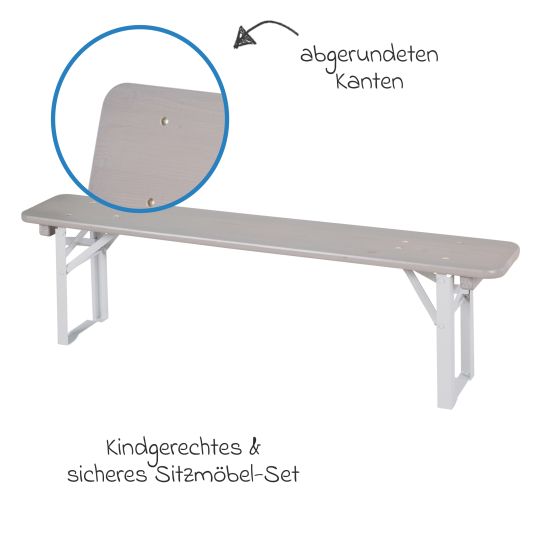 Roba Kinderparty-Sitzgarnitur Outdoor mit 2 Bänke & 1 Tisch - Grau