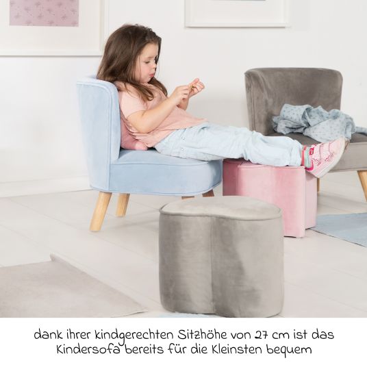 Roba Kindersessel gepolster, mit Samtstoff bezogen - Lil Sofa - Hellblau Sky