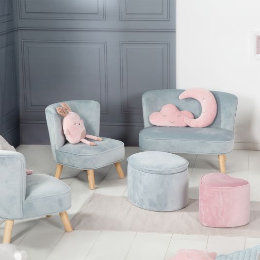 Roba Kindersofa gepolster, mit Samtstoff bezogen - Lil Sofa - Hellblau Sky