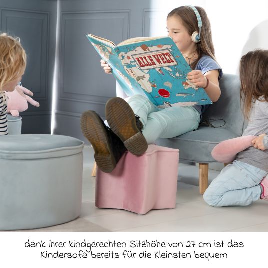 Roba Kindersofa gepolster, mit Samtstoff bezogen - Lil Sofa - Hellblau Sky