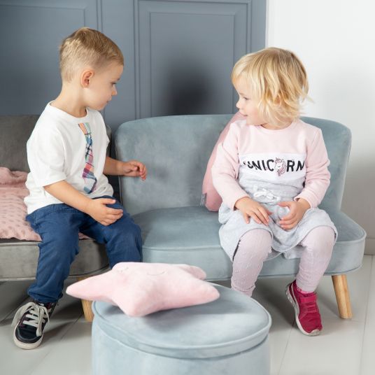 Roba Kindersofa gepolster, mit Samtstoff bezogen - Lil Sofa - Hellblau Sky