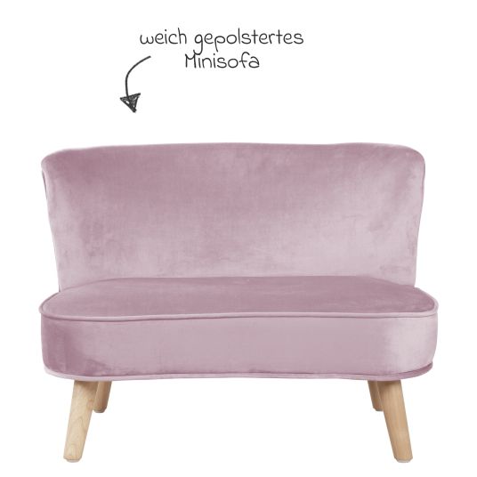 Roba Kindersofa gepolster, mit Samtstoff bezogen - Lil Sofa - Rosa Mauve