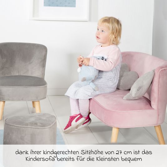 Roba Kindersofa gepolster, mit Samtstoff bezogen - Lil Sofa - Rosa Mauve