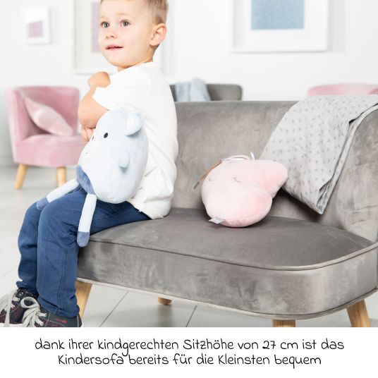 Roba Kindersofa gepolster, mit Samtstoff bezogen - Lil Sofa - Silbergrau