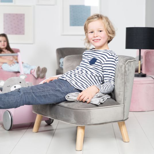 Roba Kindersofa gepolster, mit Samtstoff bezogen - Lil Sofa - Silbergrau