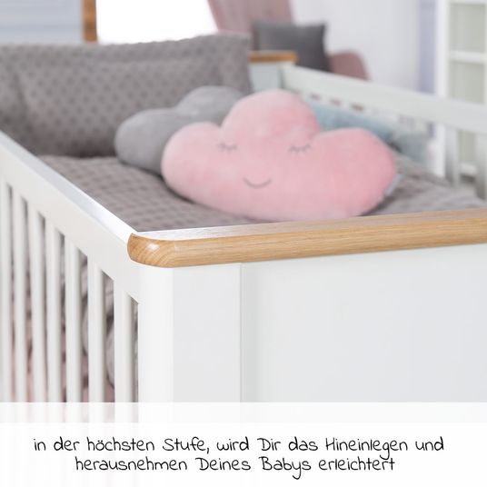 Roba Kinderzimmer Ava mit 3-türigem Schrank, Bett, breiter Wickelkommode - Weiß