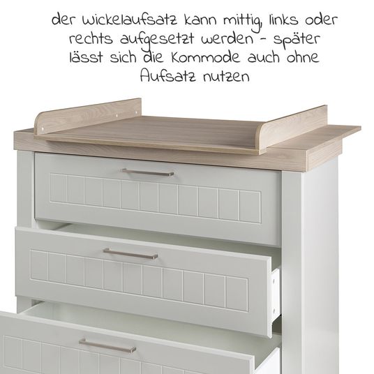 Roba Kinderzimmer Helene mit 3-türigem Schrank, Bett, breiter Wickelkommode - Lichtgrau