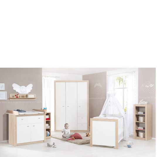 Roba Camera per bambini Leni 2 con armadio a 3 ante, letto, fasciatoio, mensola laterale e mensola a pavimento