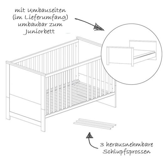 Roba Kinderzimmer Nordic Star mit 3-türigem Schrank, Bett, breiter Wickelkommode
