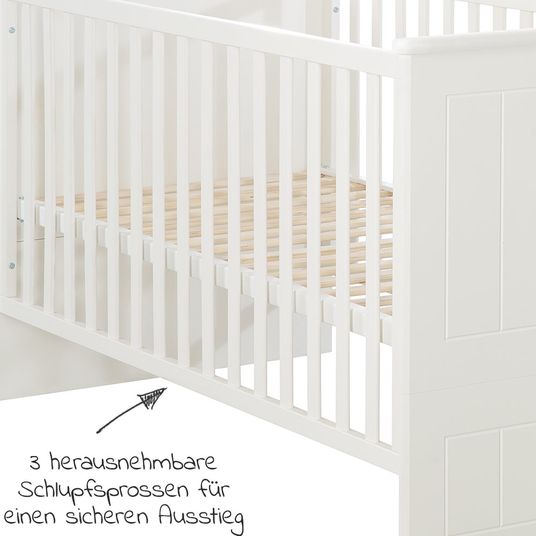 Roba Kinderzimmer Sylt Baby mit 3-türigem Schrank, Bett, breiter Wickelkommode - Weiß