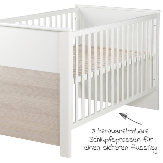 Roba Kinderzimmer Timon mit 3-türigem Schrank, Bett, Wickelkommode - Weiß Luna