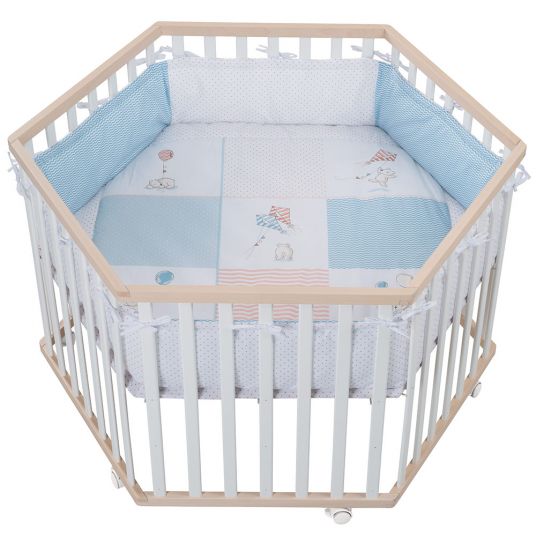 Roba Playpen 6-sided Cosiplay organic beech bicolor incl. insert - Vintage Bear