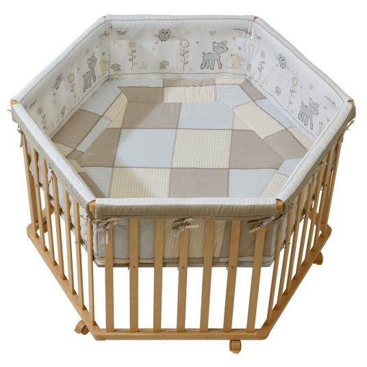 Roba Playpen 6-sided natural incl. insert 120 x 120 cm - Tierfreunde