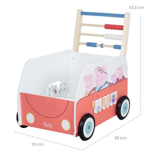 Roba Passeggino per bambini che spinge e abilità motorie con orologio e regolo calcolatore - Peppa Pig - Bianco Rosso