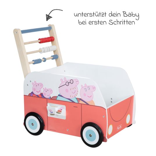 Roba Lauflernwagen Schiebe- und Motorikbus mit Uhr & Rechenschieber - Peppa Pig - Weiß Rot