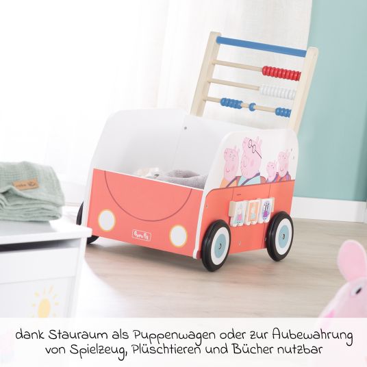 Roba Passeggino per bambini che spinge e abilità motorie con orologio e regolo calcolatore - Peppa Pig - Bianco Rosso