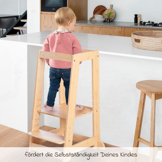 Roba Lernturm aus 100% Bambus mitwachsend mit 3-fach höhenverstellbarem Stand- und Fußbrett - Montessori - Braun