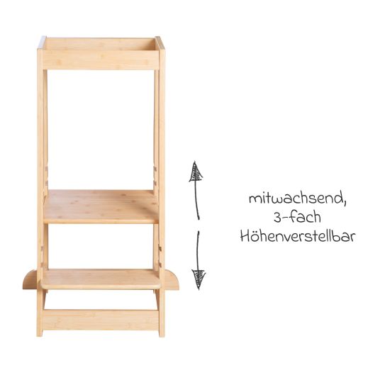 Roba Lernturm aus 100% Bambus mitwachsend mit 3-fach höhenverstellbarem Stand- und Fußbrett - Montessori - Braun