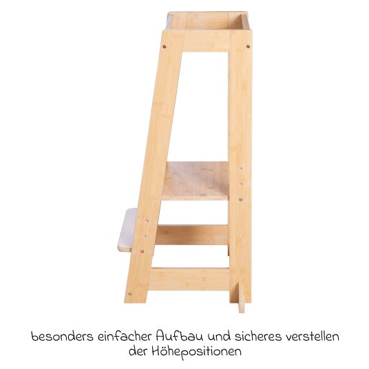 Roba Lernturm aus 100% Bambus mitwachsend mit 3-fach höhenverstellbarem Stand- und Fußbrett - Montessori - Braun