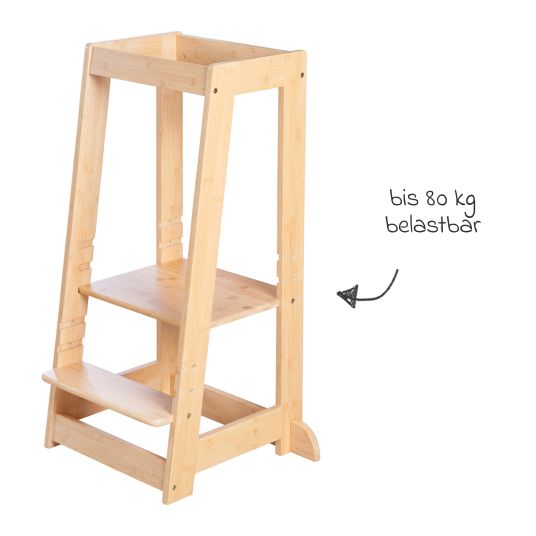 Roba Learning tower made of 100% bamboo with height-adjustable stand and footboard - Montessori - Brown