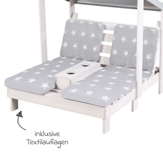 Roba Outdoor Kinder-Doppelliege für 2 Kinder mit Textildach & 2 Textilauflagen - Little Stars - Grau