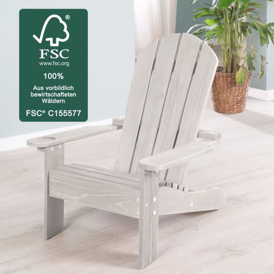 Roba Outdoor Kinderstuhl Deck Chair mit Armlehne & Getränkehalterung - Grau