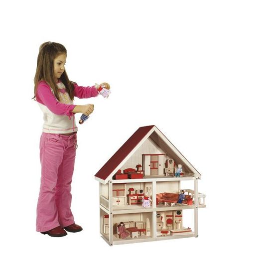 Roba Casa delle bambole a 3 piani con mobili + bambole