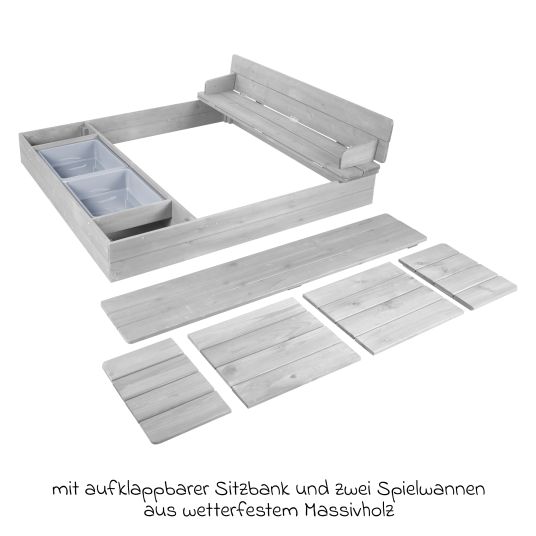 Roba Sandkasten mit aufklappbarer Sitzbank + Spielwannen - Grau