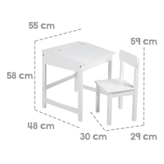 Roba Schulpult mit Stauraum unter der aufklappbren Arbeitsfläche inkl. 1 Stuhl - - Weiß