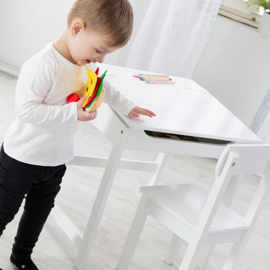 Roba Banco scuola con spazio di archiviazione sotto il piano di lavoro incernierato, inclusa 1 sedia - - Bianco