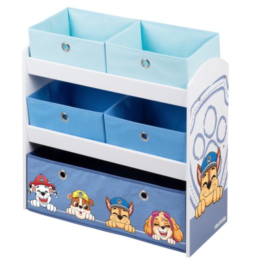 Roba Scaffale per giocattoli con 5 scatole in tessuto - Paw Patrol - Bianco Blu