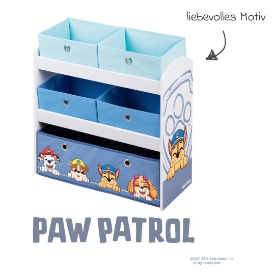 Roba Spielzeugregal inkl. 5 Stoffboxen - Paw Patrol - Weiß Blau