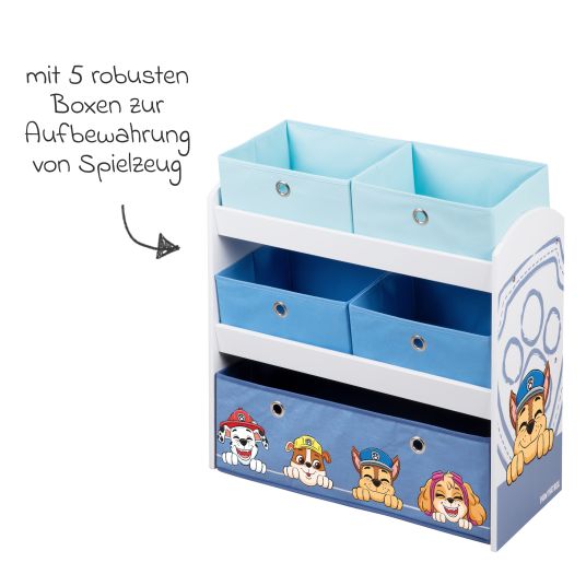 Roba Scaffale per giocattoli con 5 scatole in tessuto - Paw Patrol - Bianco Blu