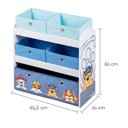 Roba Scaffale per giocattoli con 5 scatole in tessuto - Paw Patrol - Bianco Blu