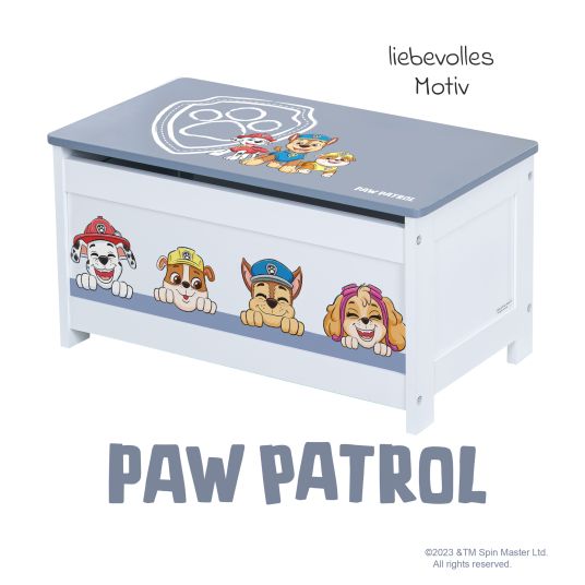 Roba Toy chest with hinged seat and soft-close fitting - Paw Patrol - White Blue