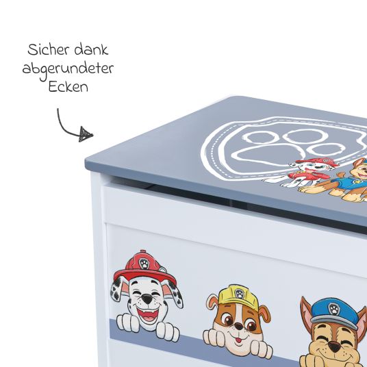 Roba Toy chest with hinged seat and soft-close fitting - Paw Patrol - White Blue